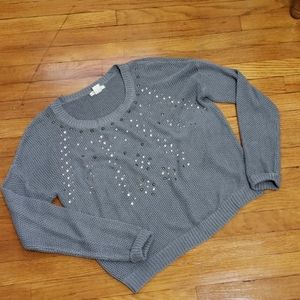 Bella du Jour sweater womens gray rhinestone sz L
